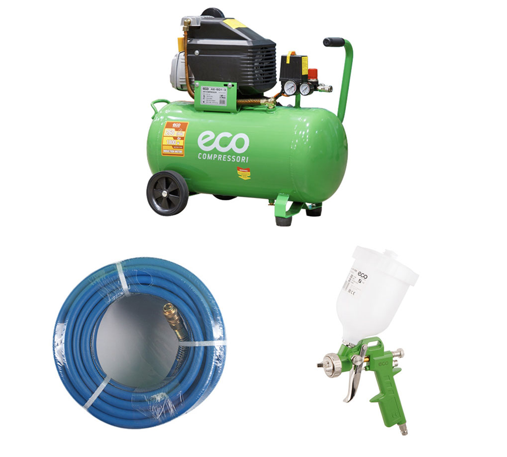 Компрессор ECO 50л + Шланг 15м + Краскопульт